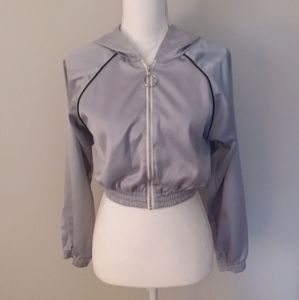 One Clothing L.A. Grey Hooded Bomber Satin Jacket